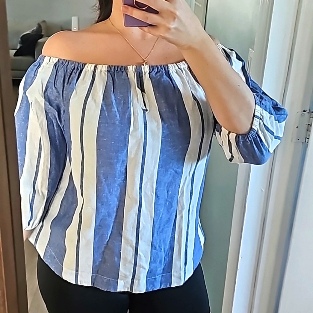 Young Fabulous & Broke Blue and White Striped Linen Top